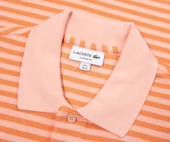 Lacoste Orange/Peach Knitted Striped Polo