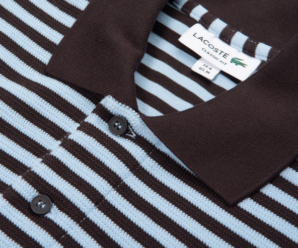 Lacoste Brown/Blue Knitted Striped Polo