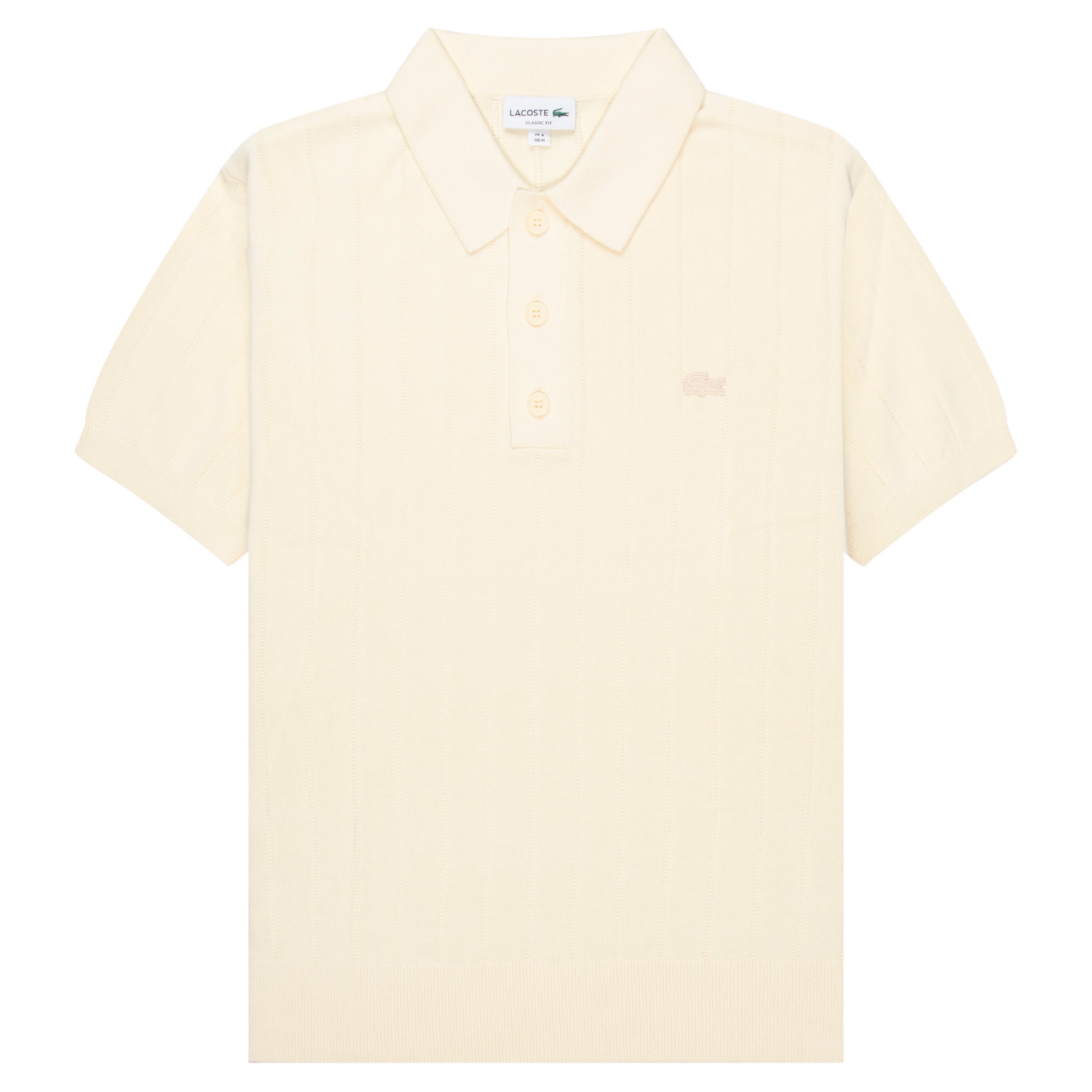 Lacoste Cream Heavy Knitted Tennis Polo with a brand logo on the chest