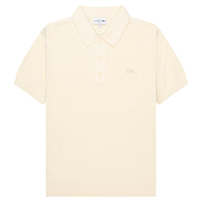 Lacoste Cream Heavy Knitted Tennis Polo with a brand logo on the chest