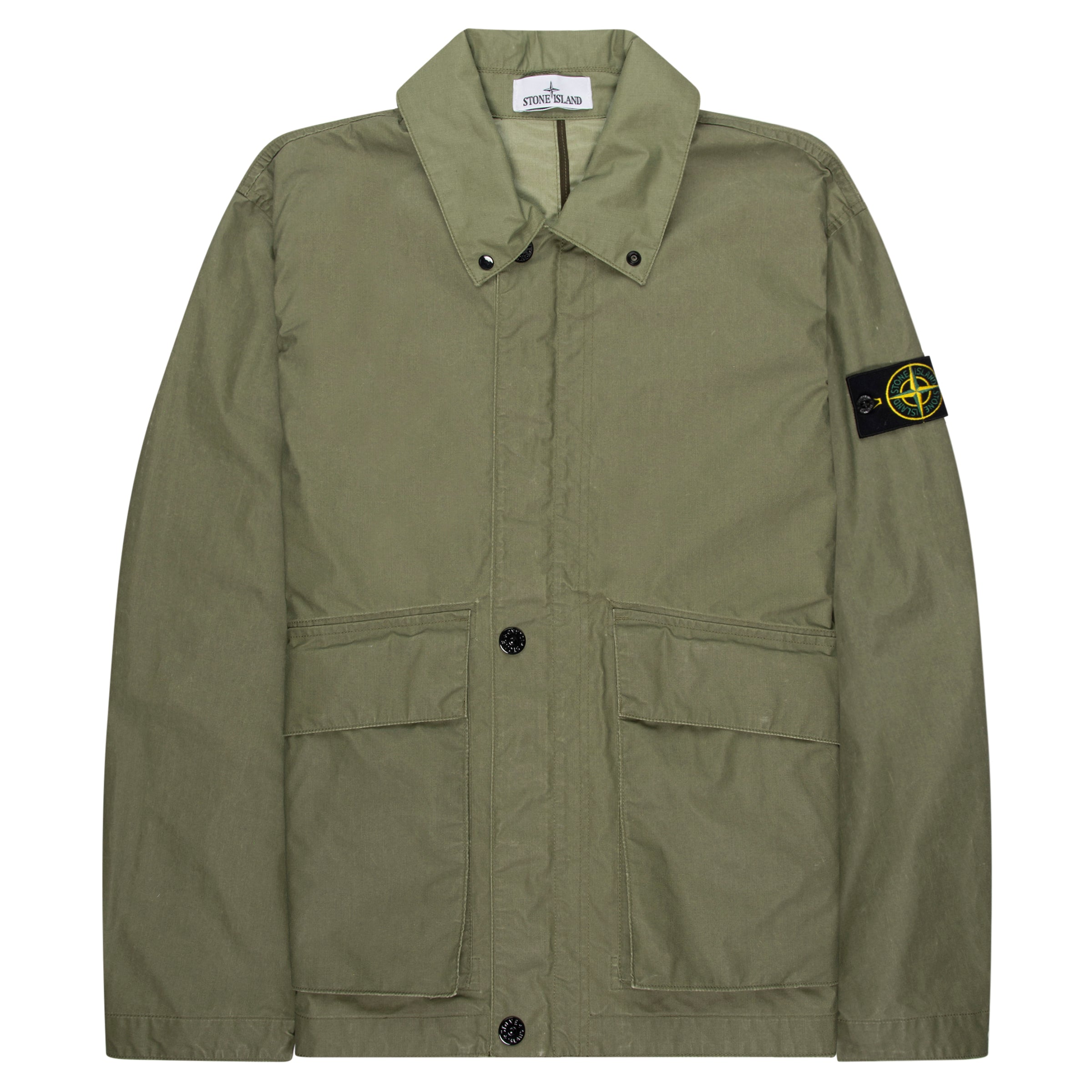 Stone Island Green Waxed Pigment Cotton Tela Overshirt