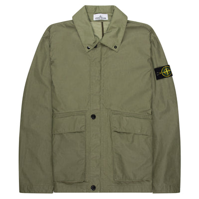 Stone Island Green Waxed Pigment Cotton Tela Overshirt