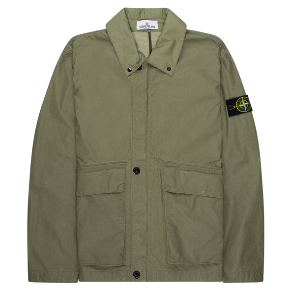 Stone Island Green Waxed Pigment Cotton Tela Overshirt