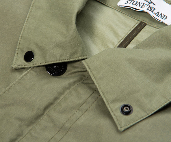 Stone Island Green Waxed Pigment Cotton Tela Overshirt