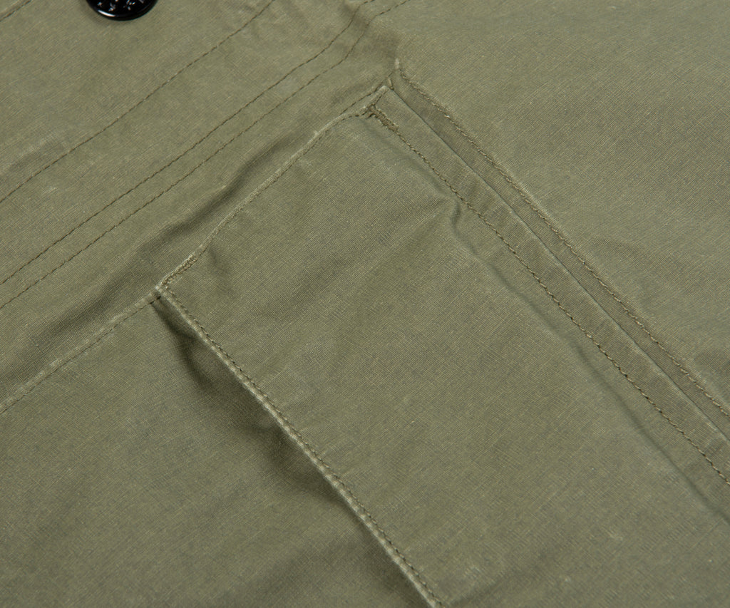Stone Island Green Waxed Pigment Cotton Tela Overshirt