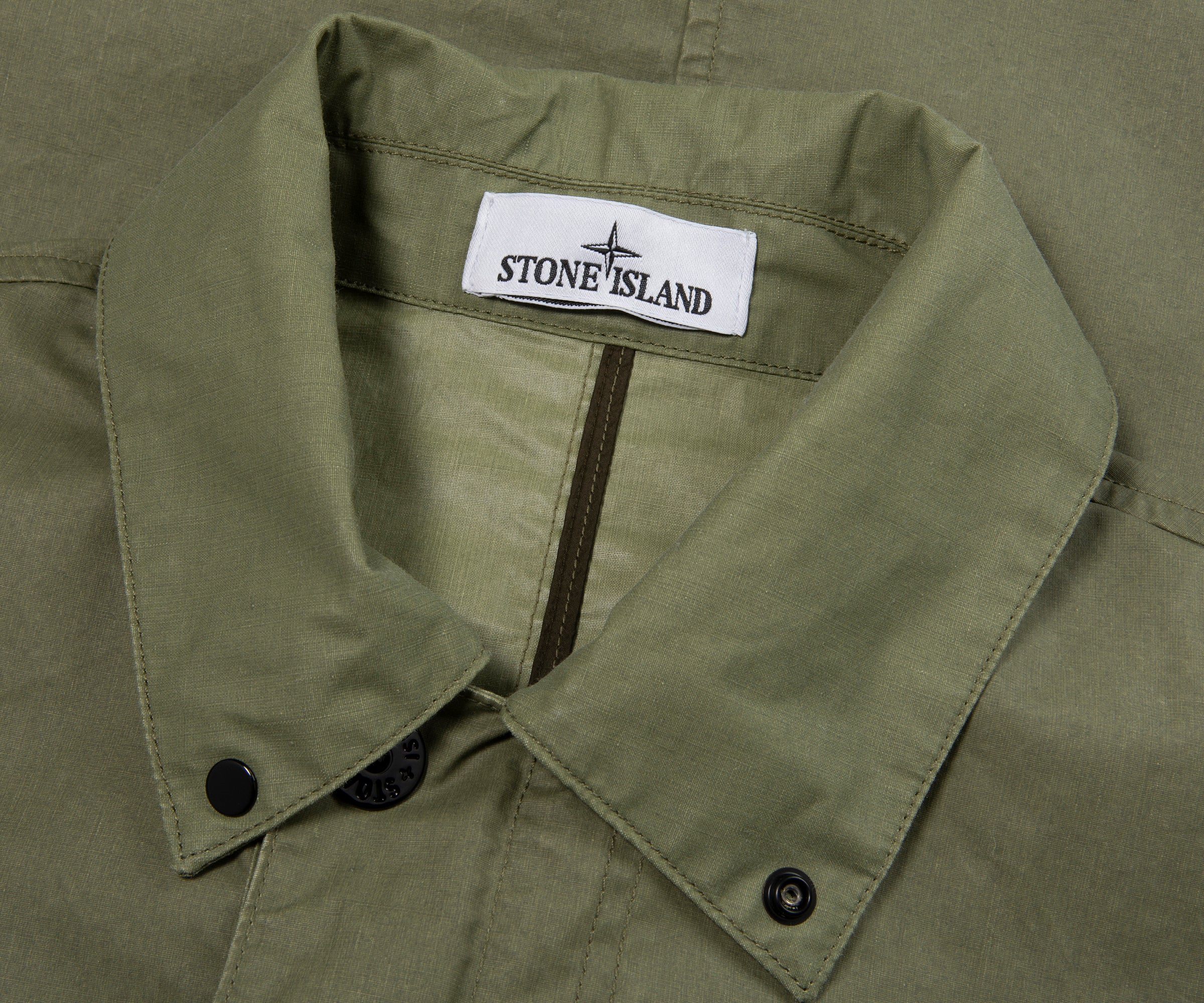Stone Island Green Waxed Pigment Cotton Tela Overshirt
