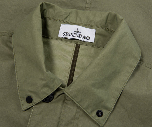 Stone Island Green Waxed Pigment Cotton Tela Overshirt