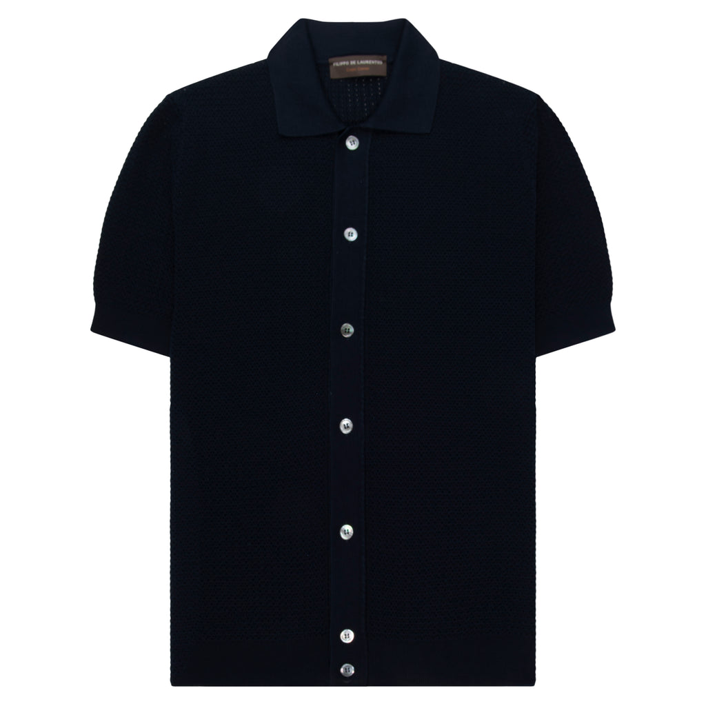 Filippo Navy Woven Full Button Polo
