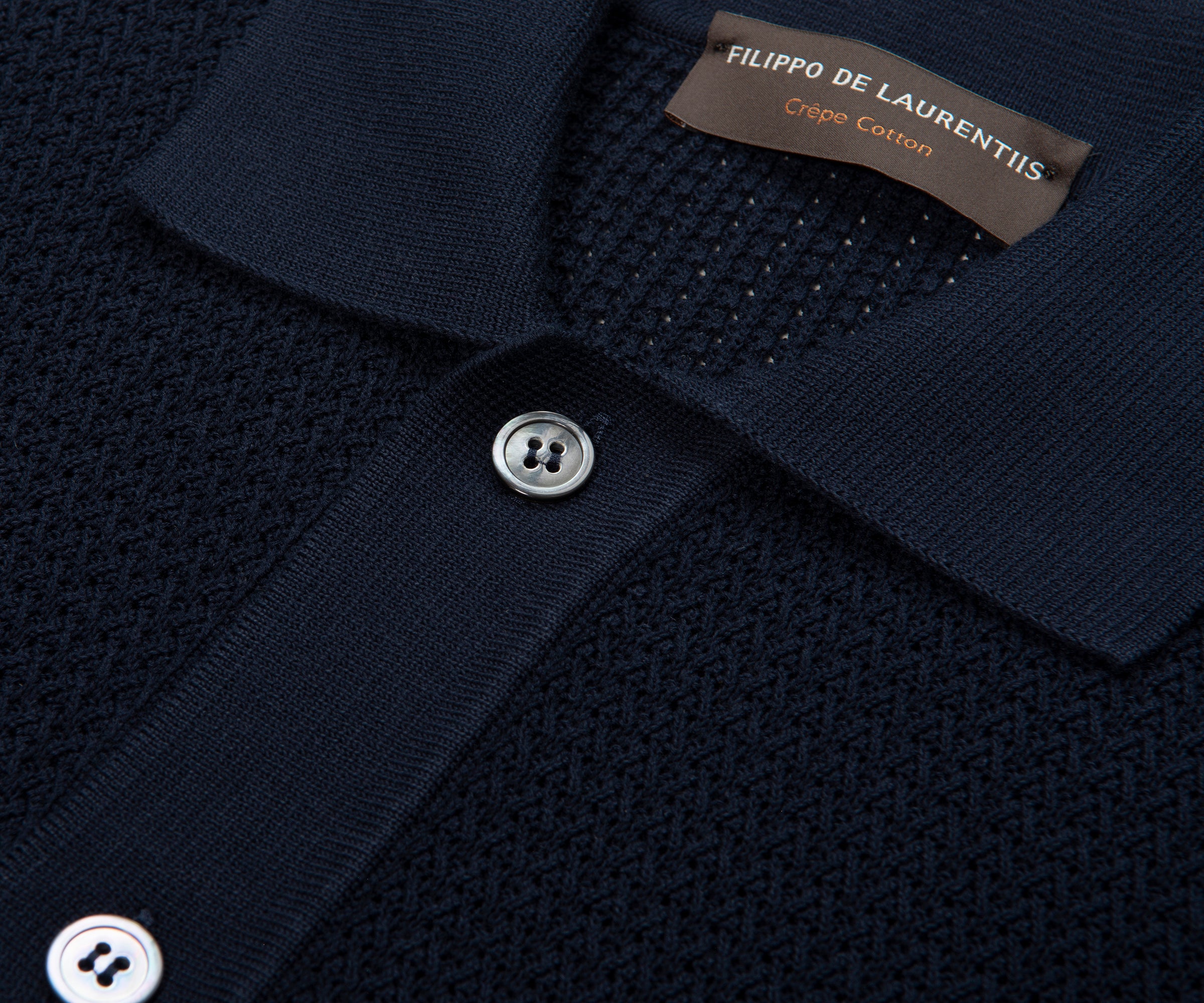 Filippo Navy Woven Full Button Polo
