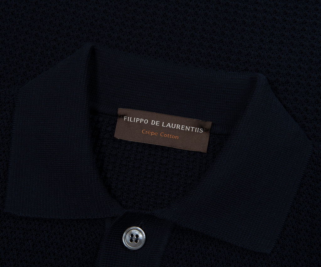 Filippo Navy Woven Full Button Polo