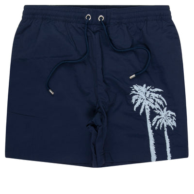 Boss Navy Palm Tree Embroidered Swim Shorts