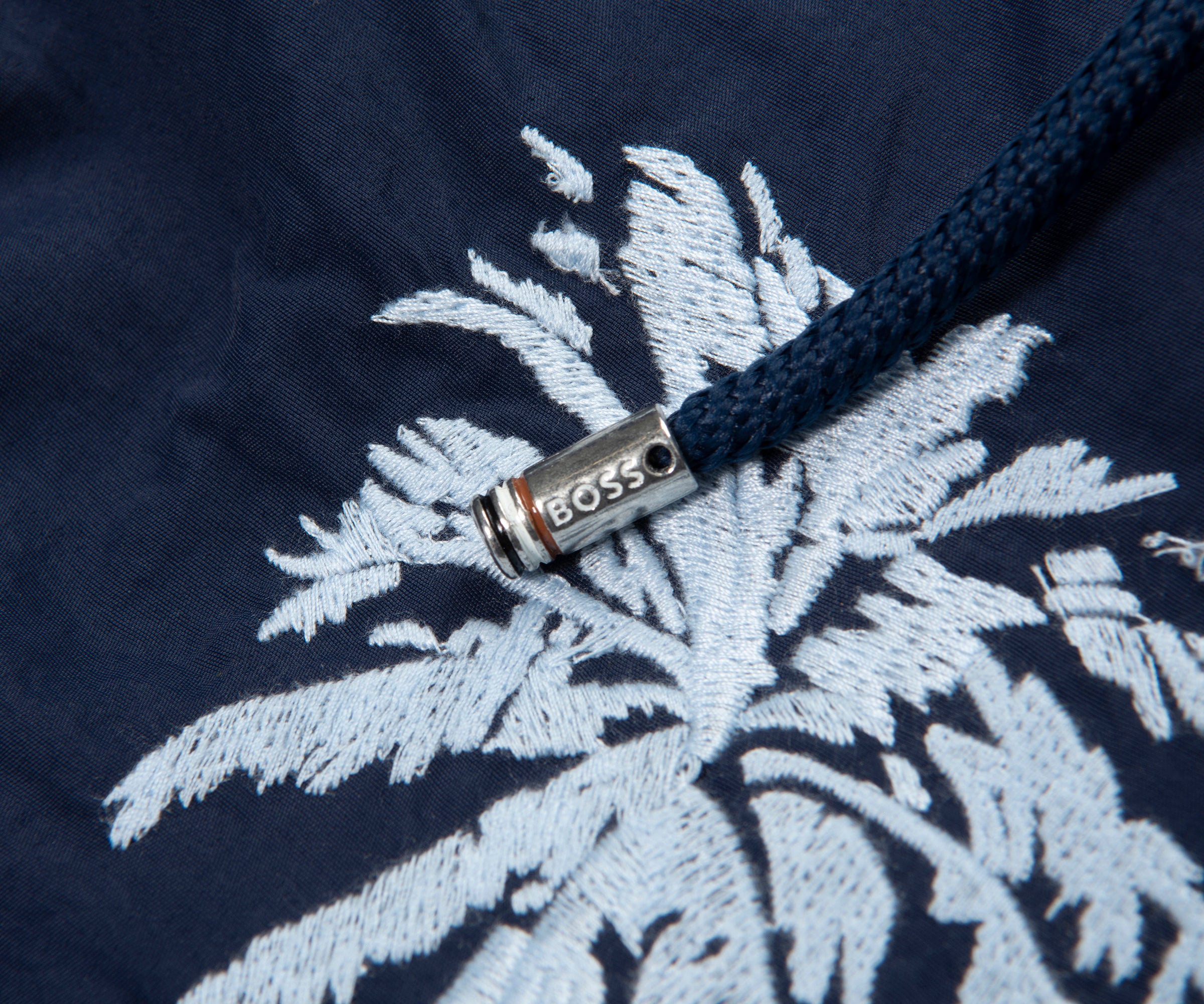 Boss Navy Palm Tree Embroidered Swim Shorts