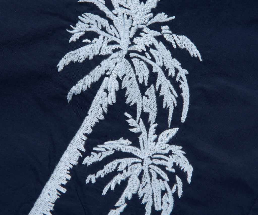 Boss Navy Palm Tree Embroidered Swim Shorts