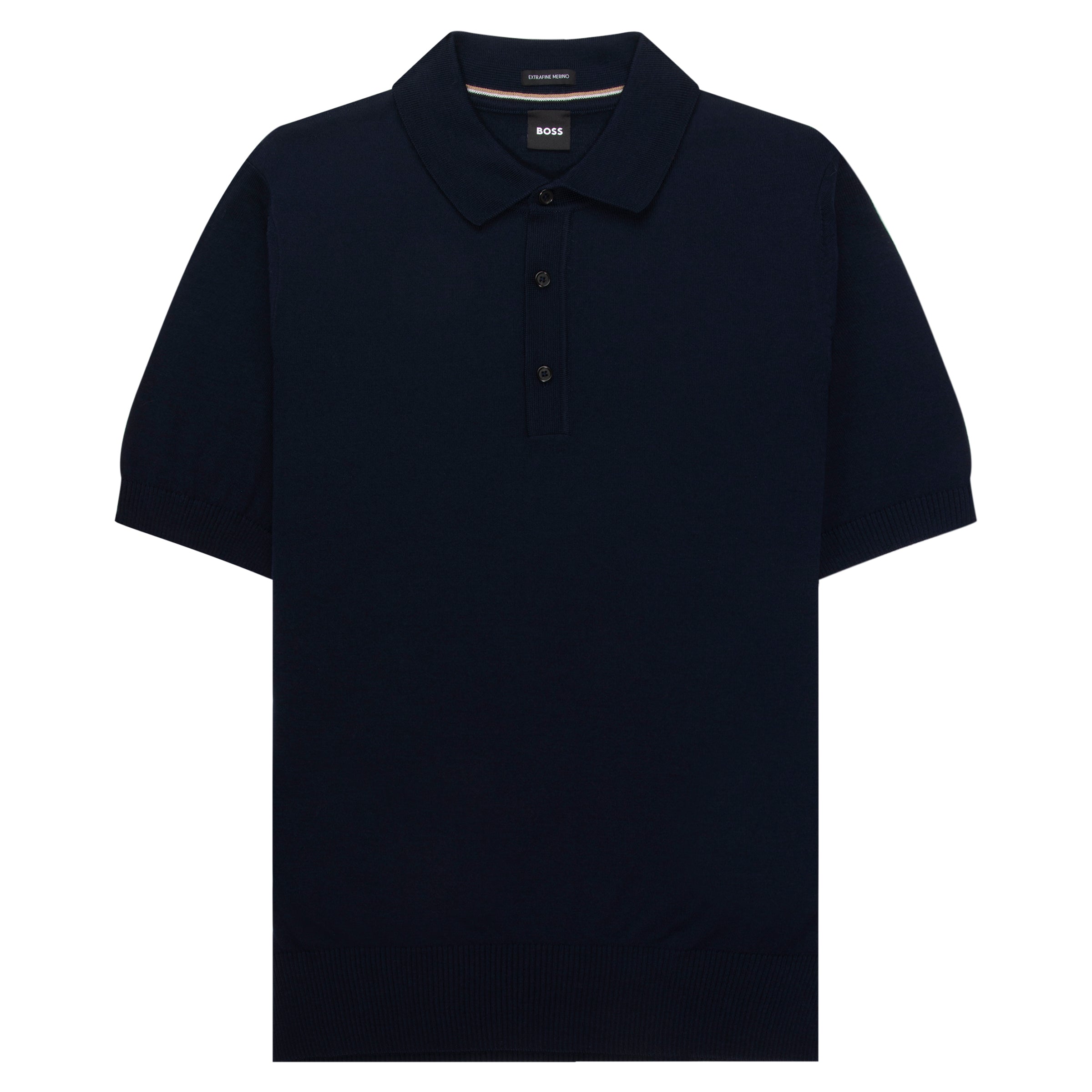 BOSS H Nolano Navy Knitted Polo in responsibly sourced virgin wool.