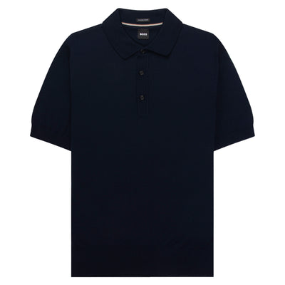 BOSS H Nolano Navy Knitted Polo in responsibly sourced virgin wool.