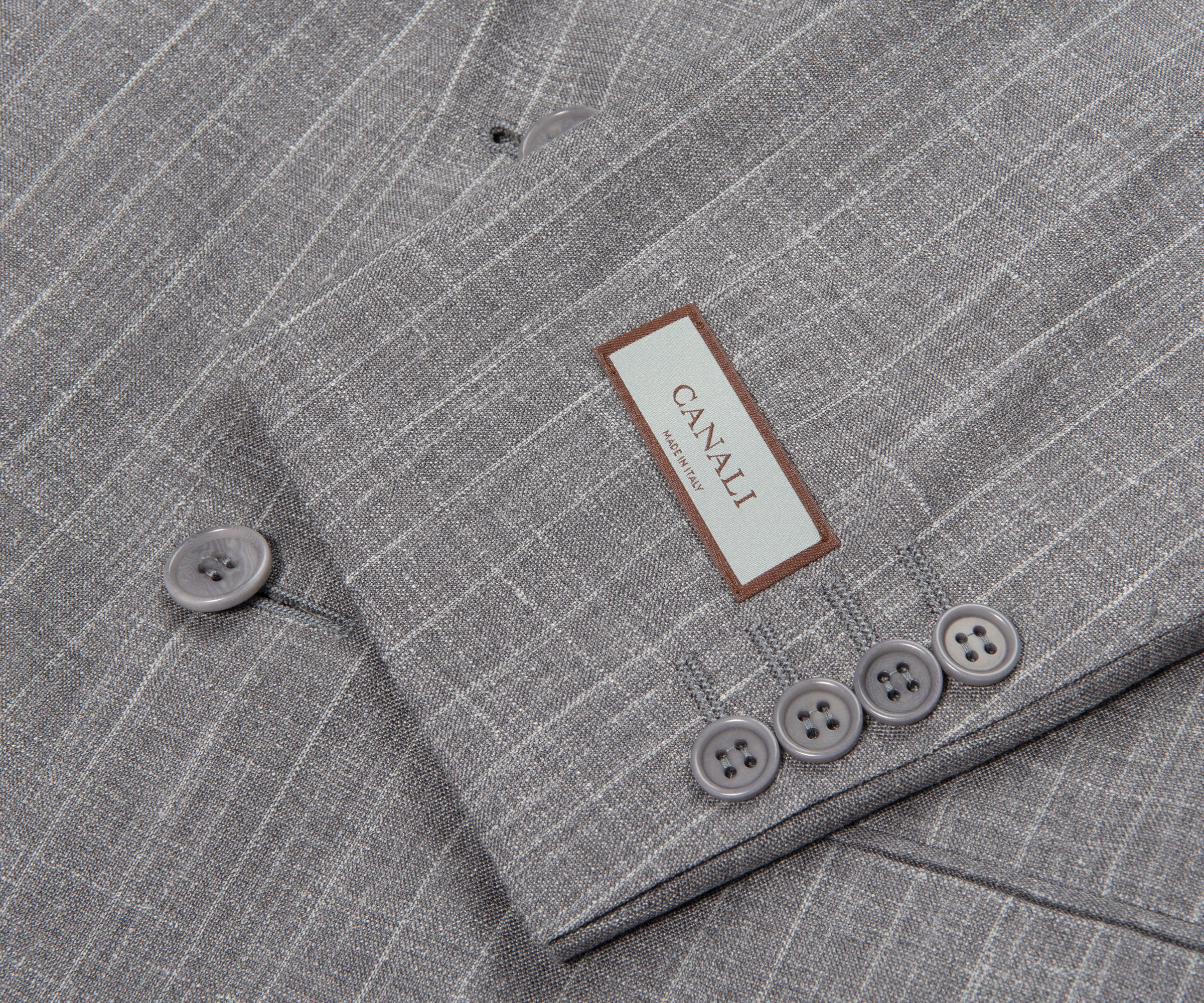 Canali Grey Fine Stripe Wool Silk Linen Suit