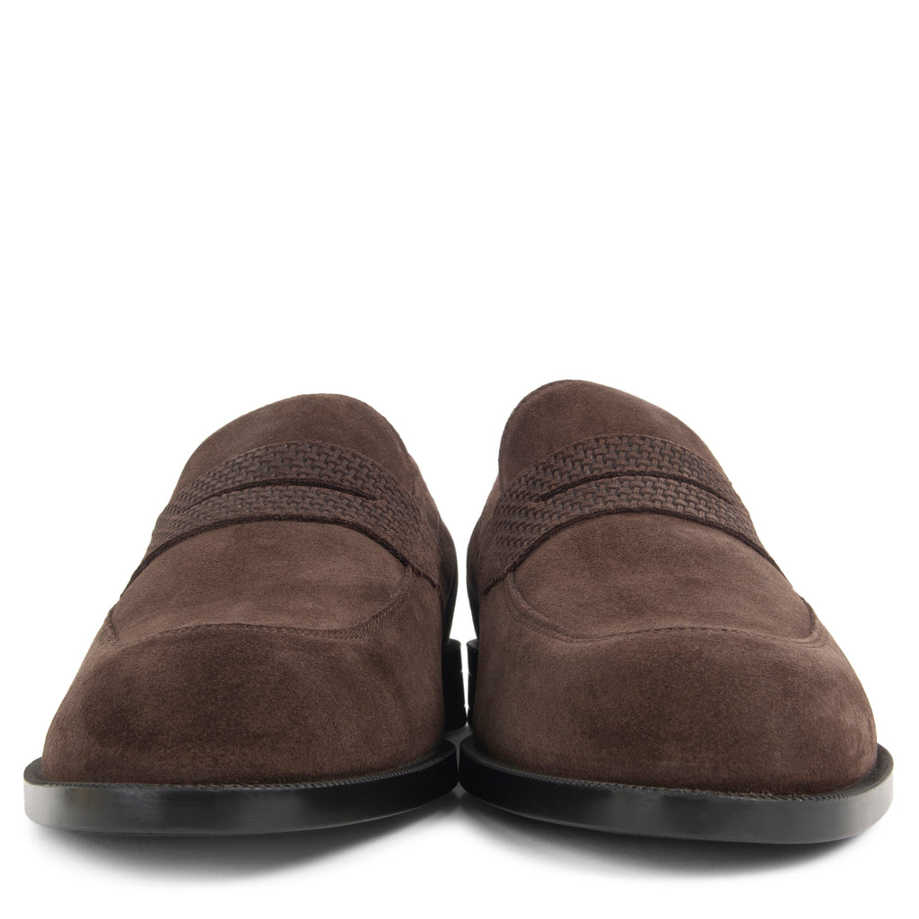 Boss Brown Tayil Suede Textured Loafers
