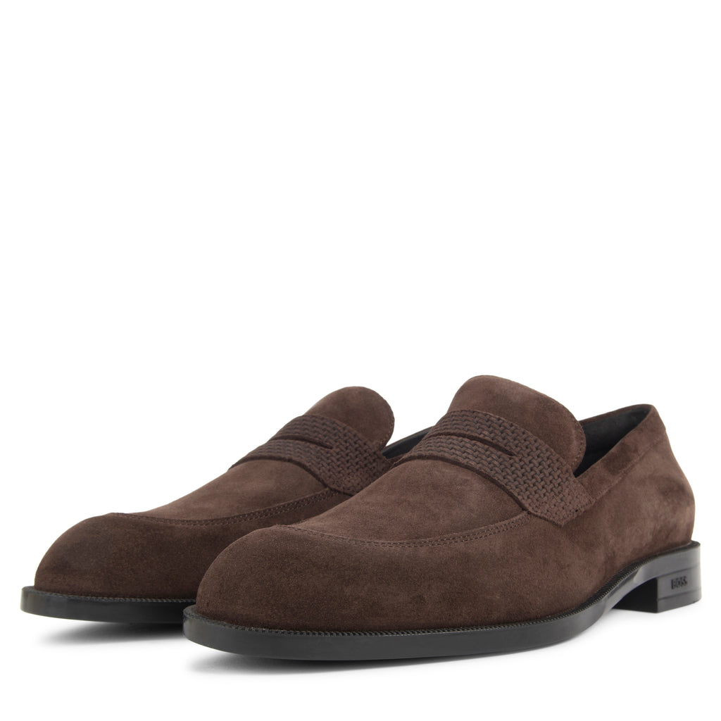 Boss Brown Tayil Suede Textured Loafers