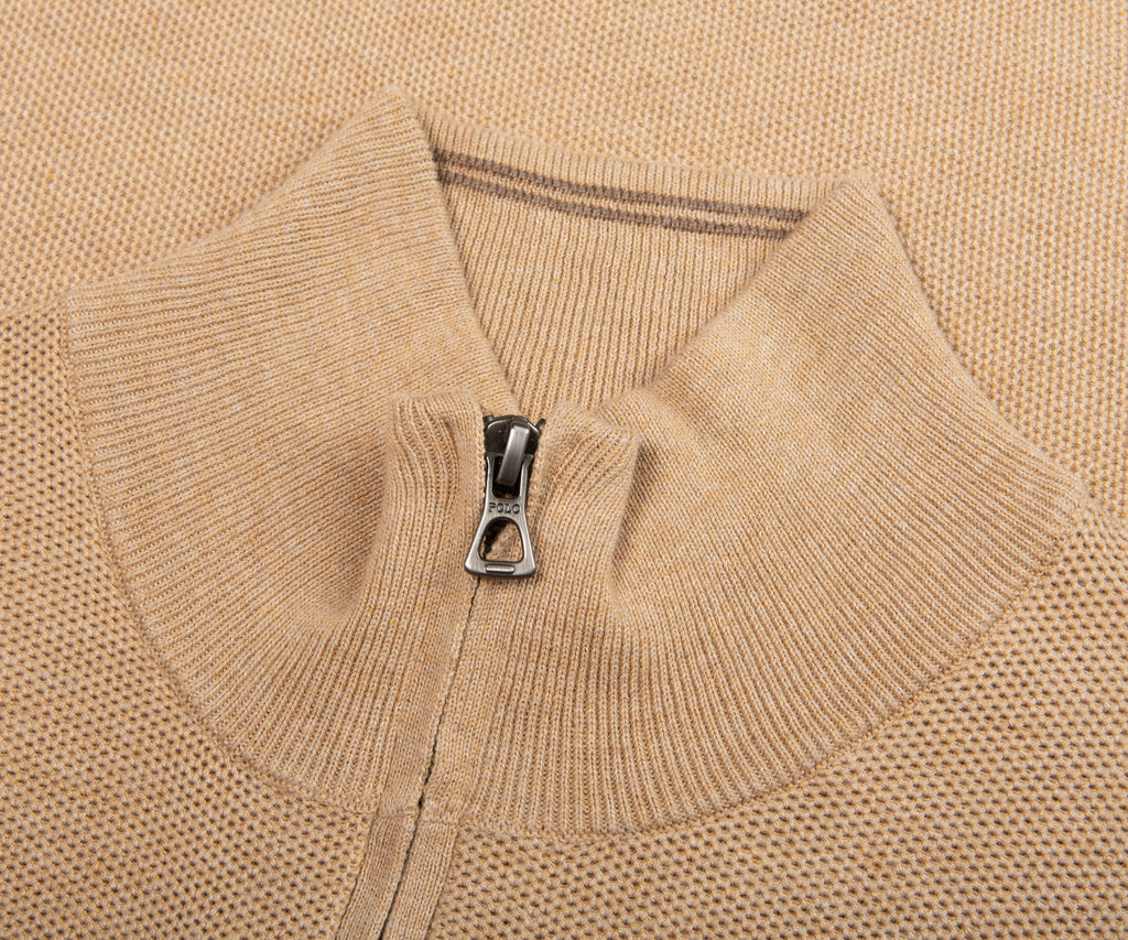 Ralph Lauren Beige Waffle Knit 1/4 Zip Sweater