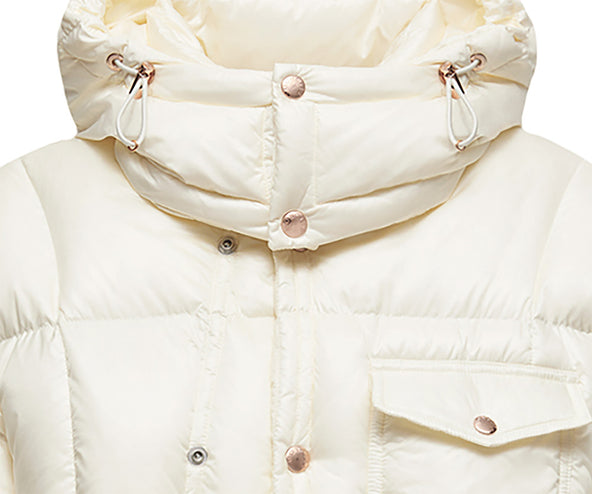 Moncler Serfanto Off White Nylon Hooded Down Jacket