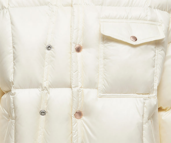 Moncler Serfanto Off White Nylon Hooded Down Jacket