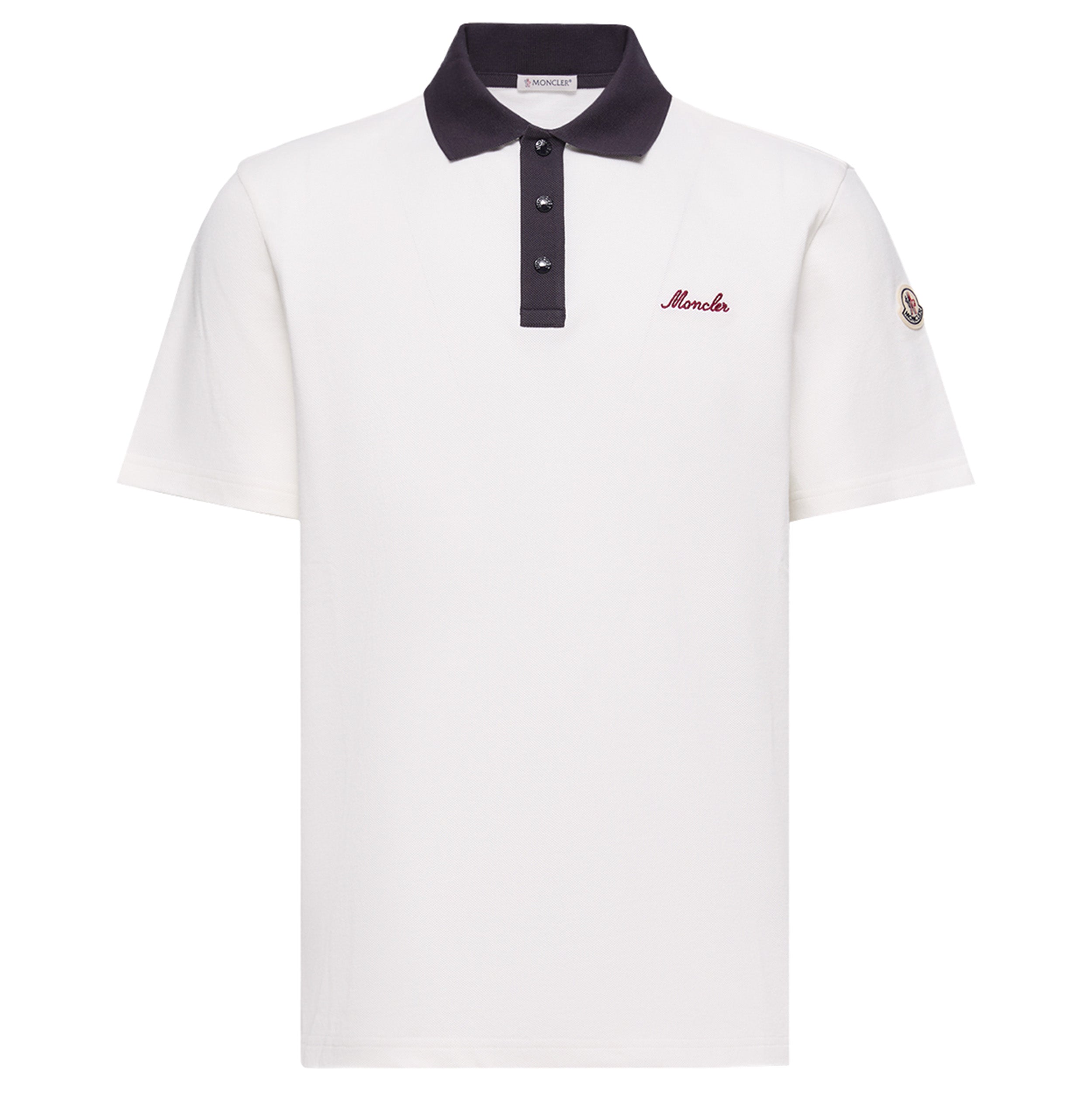 Moncler White Embroidered Logo Polo Shirt
