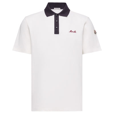 Moncler White Embroidered Logo Polo Shirt