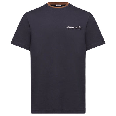 Moncler Navy/Rust Trim Embroidered Logo Cotton T-Shirt