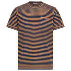 Moncler Navy/ Rust Striped Leather Pocket T-Shirt