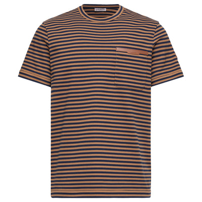 Moncler Navy/ Rust Striped Leather Pocket T-Shirt