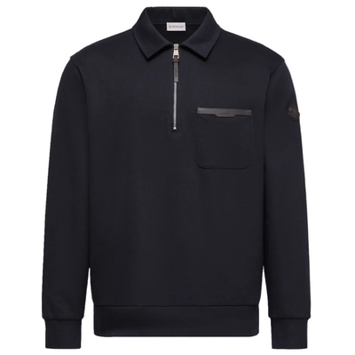 Moncler Navy Leather Pocket 1/4 Zip Sweatshirt