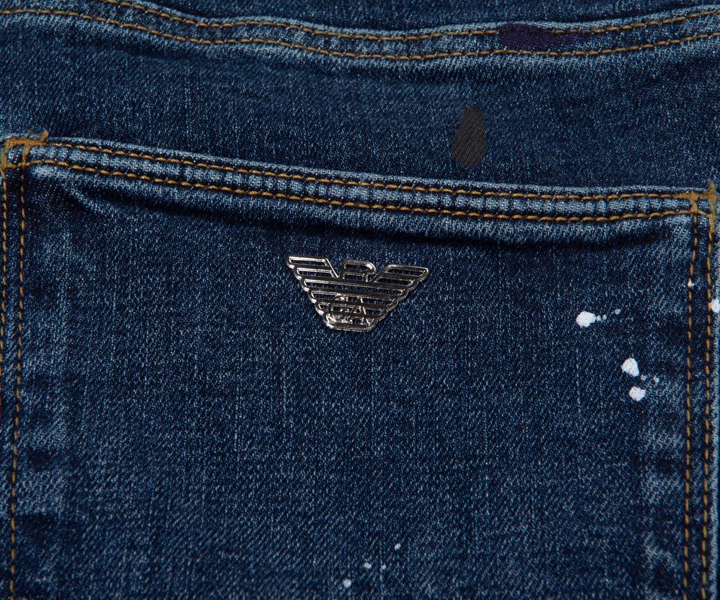 Emporio Armani J06 Paint Splattered Jeans Blue