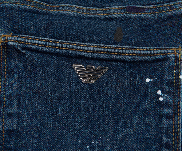 Emporio Armani J06 Paint Splattered Jeans Blue
