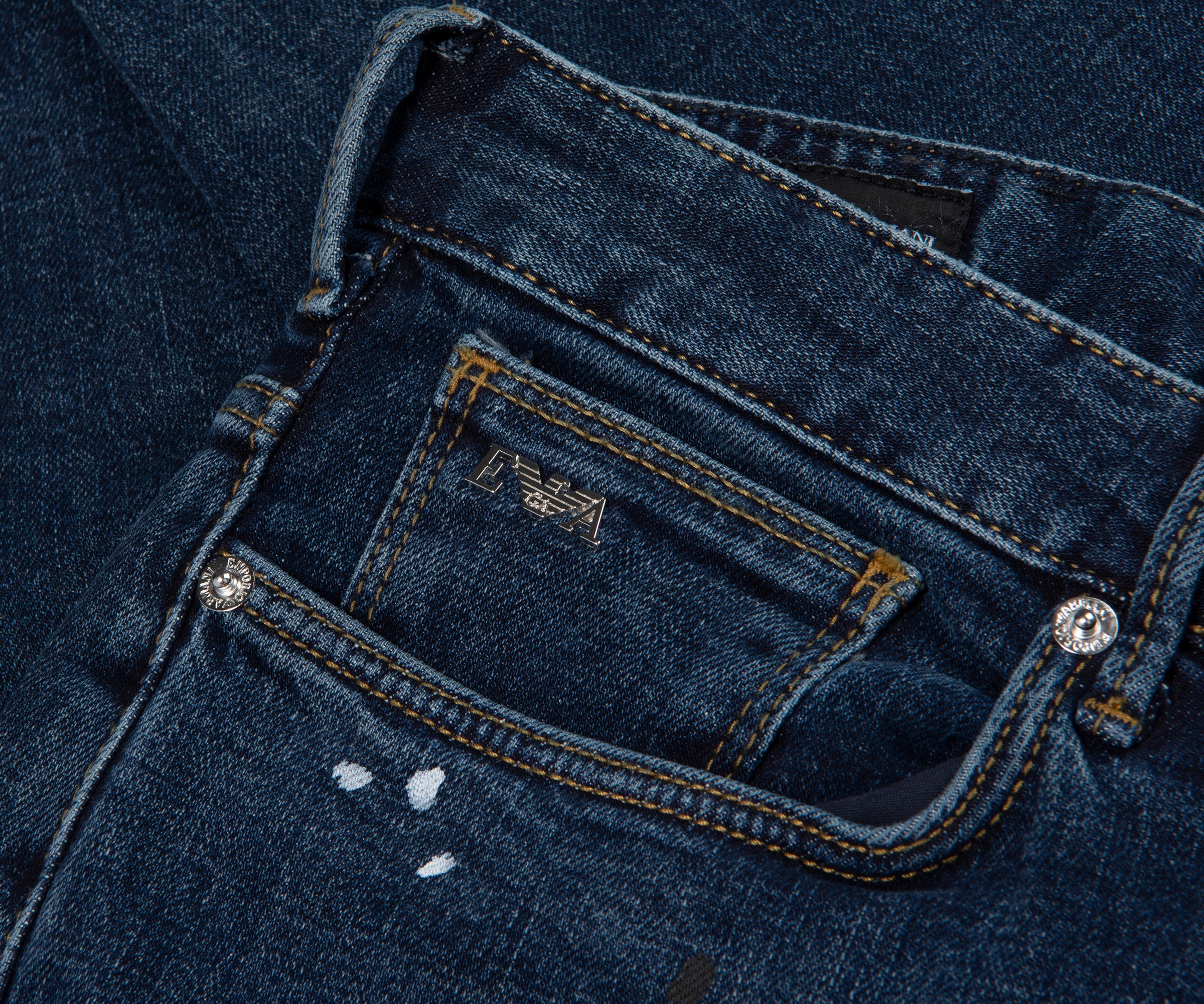 Emporio Armani J06 Paint Splattered Jeans Blue