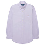 Light purple button-up shirt with a small logo on a white background