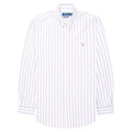 White and blue striped shirt with Polo Ralph Lauren logo on a white background