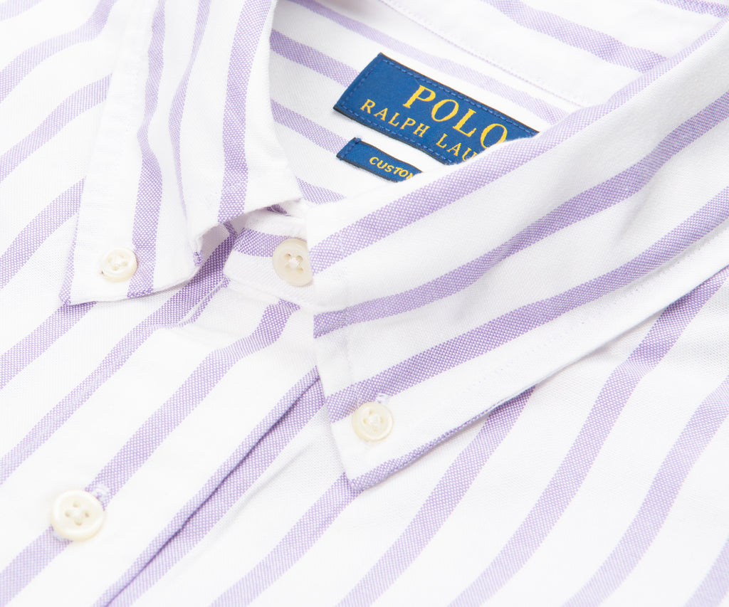 Close-up of a striped shirt with Polo Ralph Lauren logo