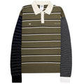 Adidas striped long-sleeve shirt with a white collar on a white background