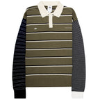 Adidas striped long-sleeve shirt with a white collar on a white background