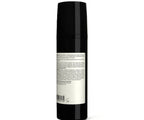 Black cylindrical bottle with a label on a white background