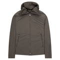 Dark gray jacket with a hood on a white background