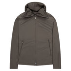 Dark gray jacket with a hood on a white background