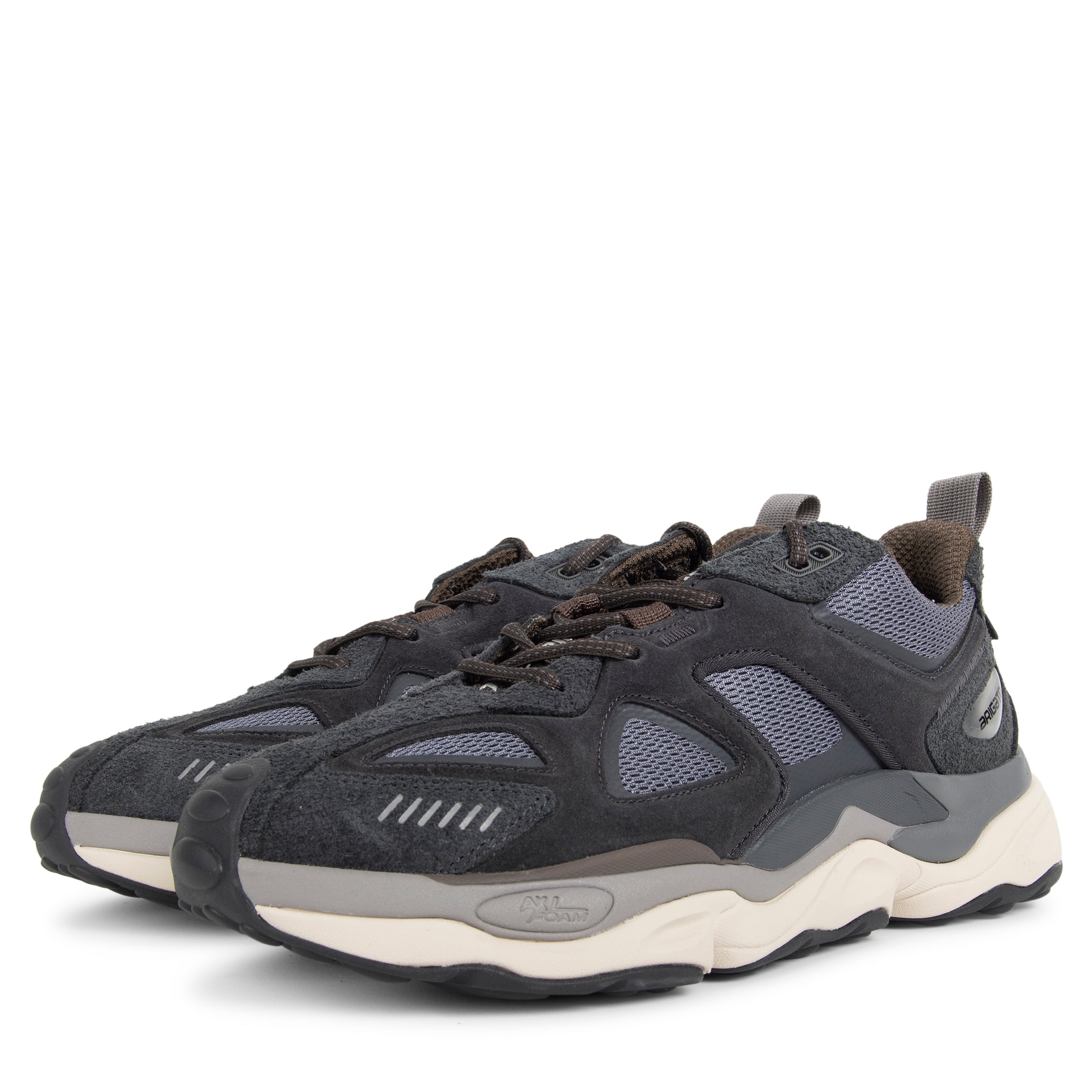 Pair of black and gray sneakers on a white background