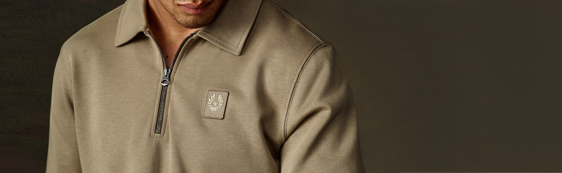 Model wearing Belstaff sweatshirt from the new season collection