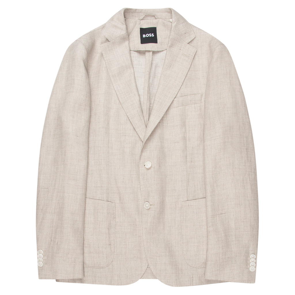 Light gray blazer with 'BOSS' label on a white background