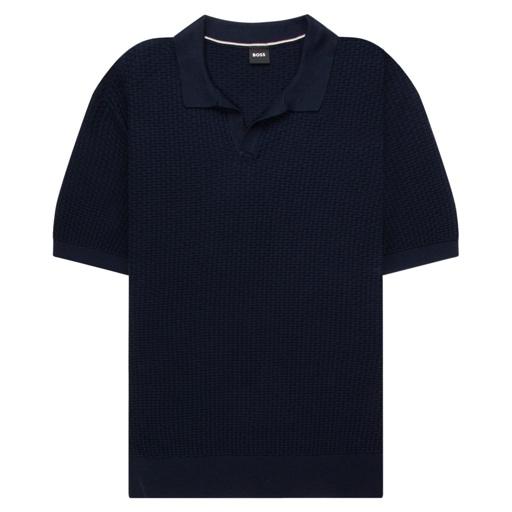 Navy blue polo shirt on a white background