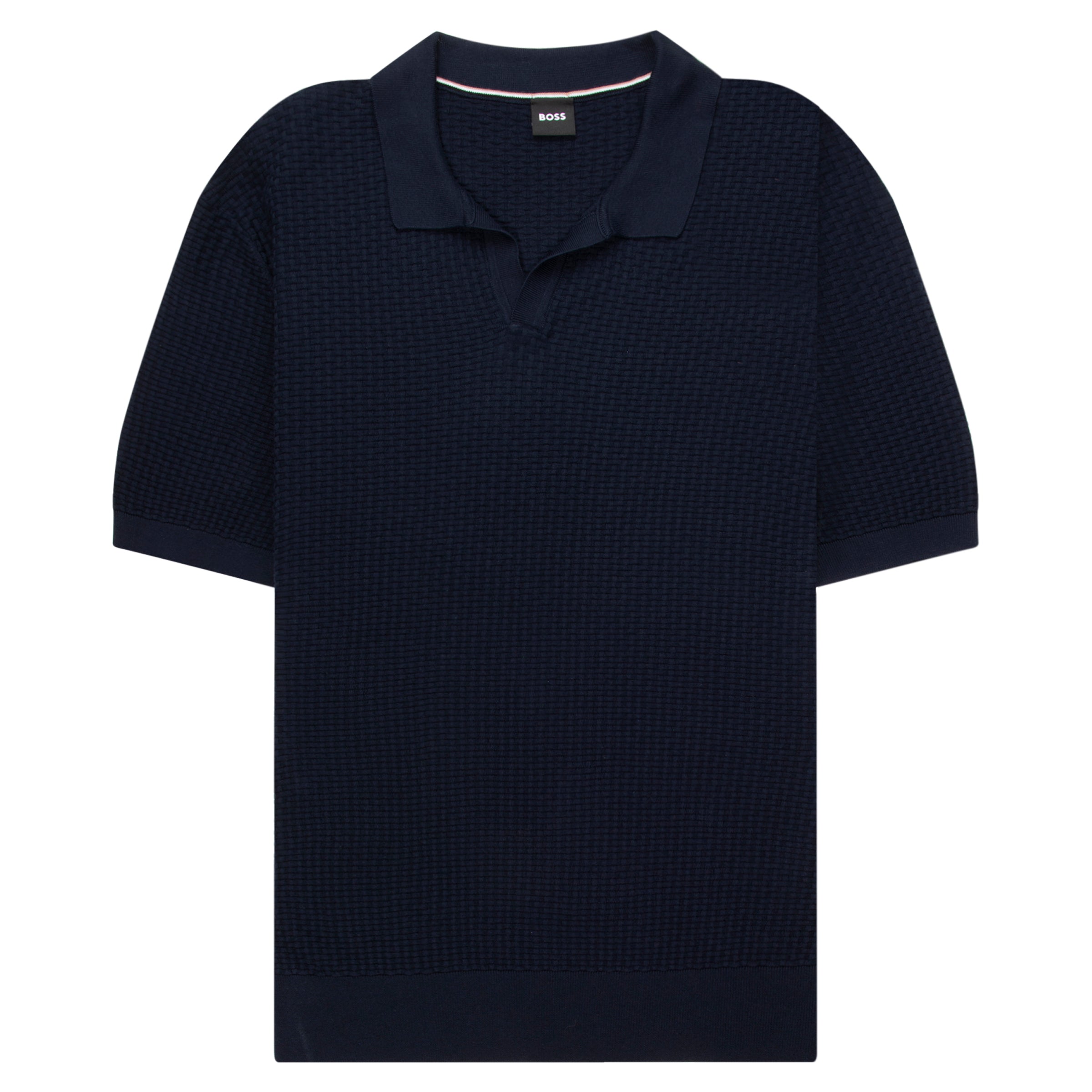 Navy blue polo shirt on a white background