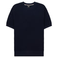 Navy blue short-sleeve sweater on a white background