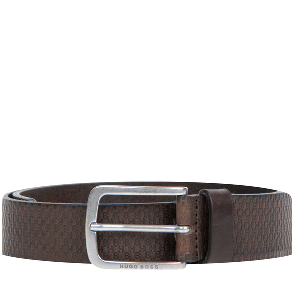HUGO BOSS Jor HB Embossed Leather Belt Dark Brown