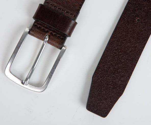 HUGO BOSS Jor HB Embossed Leather Belt Dark Brown